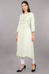 Women's Green Viscose Embroidered Kurta