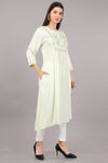 Women's Green Viscose Embroidered Kurta