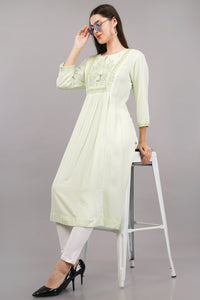 Women's Green Viscose Embroidered Kurta