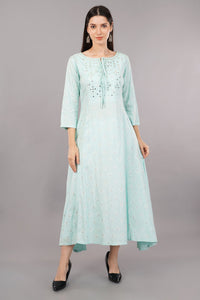 Printed Flared Kurta with Embroidered Yoke