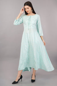 Printed Flared Kurta with Embroidered Yoke