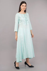 Printed Flared Kurta with Embroidered Yoke