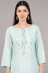 Printed Flared Kurta with Embroidered Yoke