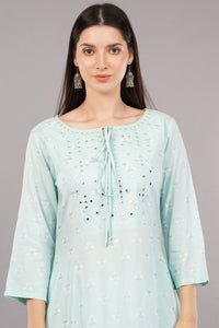 Printed Flared Kurta with Embroidered Yoke