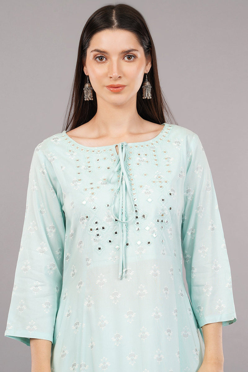 Printed Flared Kurta with Embroidered Yoke