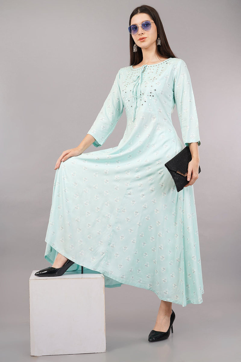 Printed Flared Kurta with Embroidered Yoke