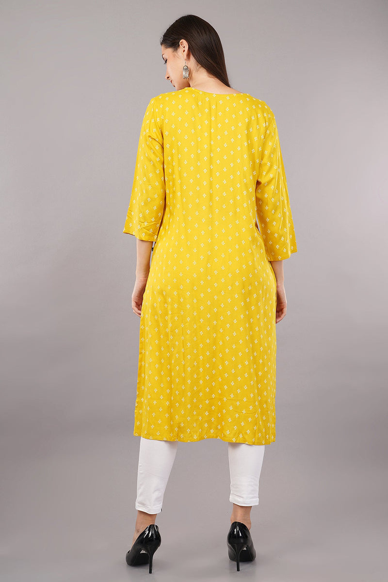 Printed Straight Kurta with Contrast Panel