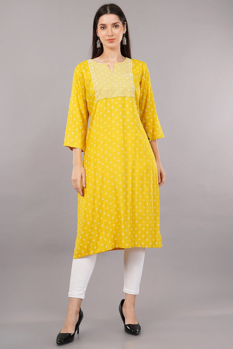 Printed Straight Kurta with Contrast Panel