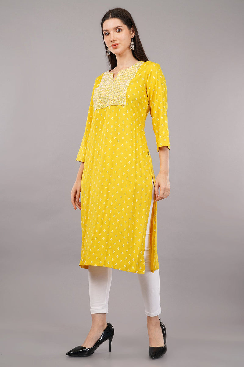 Printed Straight Kurta with Contrast Panel