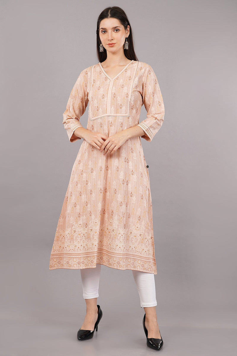 Glitter Print V-Neck A-Line Kurta