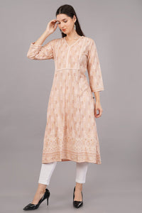 Glitter Print V-Neck A-Line Kurta