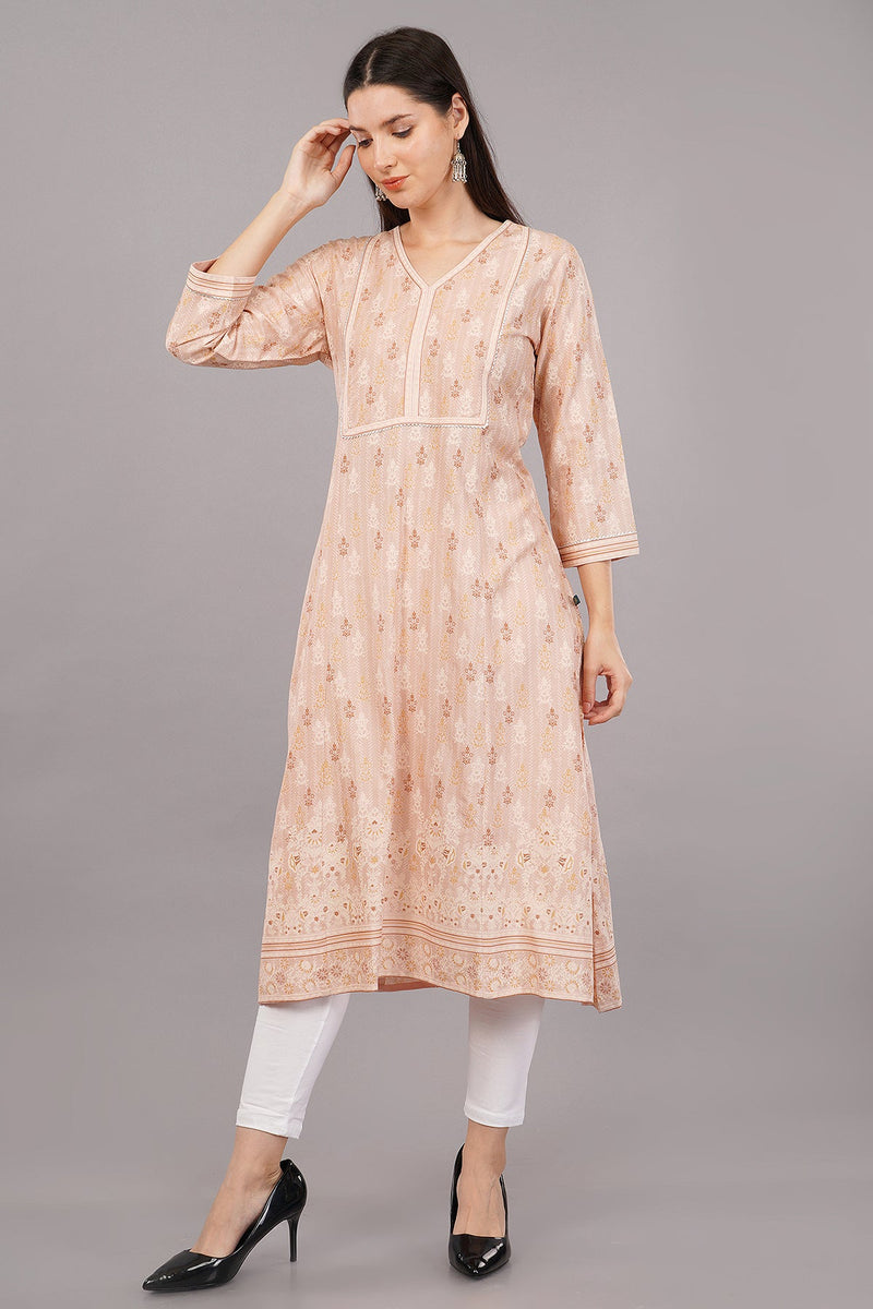 Glitter Print V-Neck A-Line Kurta