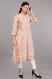 Glitter Print V-Neck A-Line Kurta