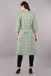 Green Print Ethnic Mandarin 3/4th Sleeves Knee Length Women Regular Fit Kurta