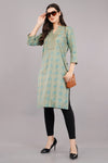 Green Print Ethnic Mandarin 3/4th Sleeves Knee Length Women Regular Fit Kurta