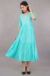 Sea Green LIVA Tiered Dress with Round Neckline