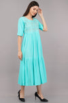 Sea Green LIVA Tiered Dress with Round Neckline