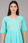 Sea Green LIVA Tiered Dress with Round Neckline