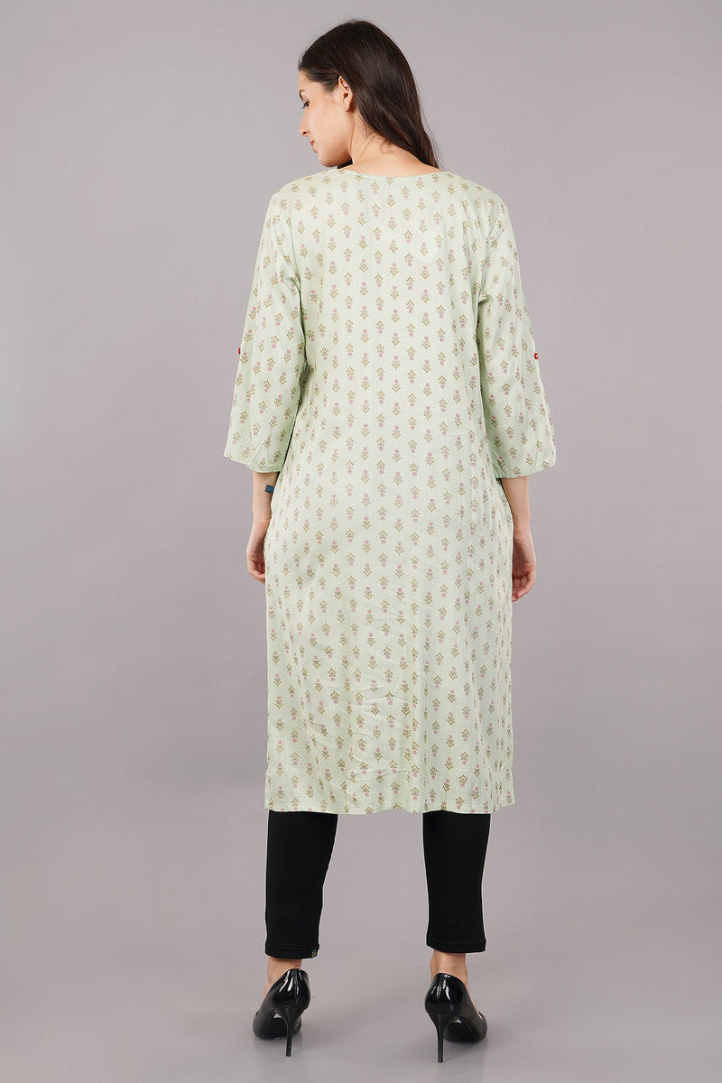 Floral Print Kurta with Notched Neckline