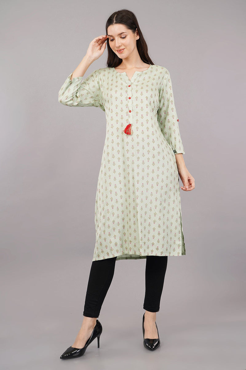 Floral Print Kurta with Notched Neckline