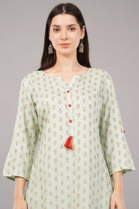 Floral Print Kurta with Notched Neckline