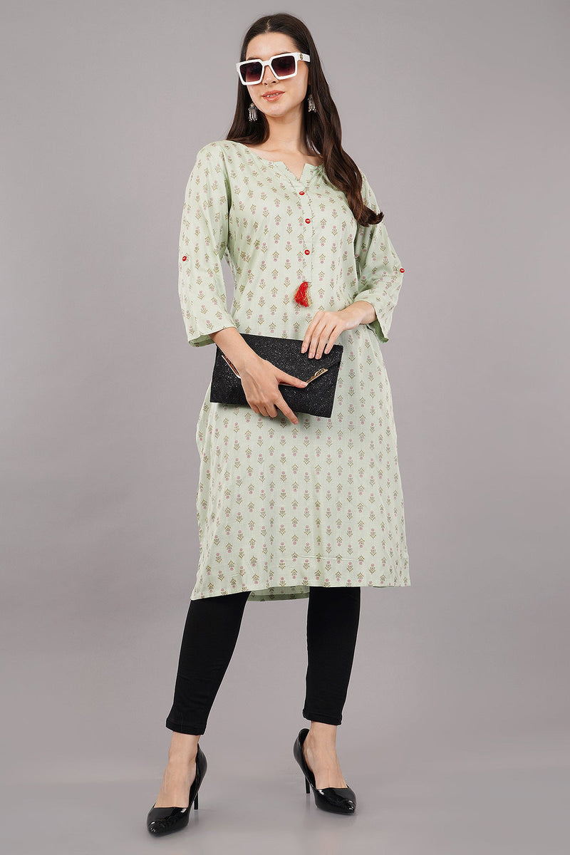 Floral Print Kurta with Notched Neckline