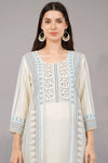 WOMEN OFF-WHITE RAYON FLORAL PRINTED STRAIGHT KURTA