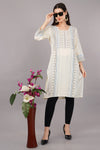 WOMEN OFF-WHITE RAYON FLORAL PRINTED STRAIGHT KURTA