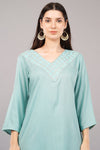 V-Neck Straight Kurta with Embroidered Neckline