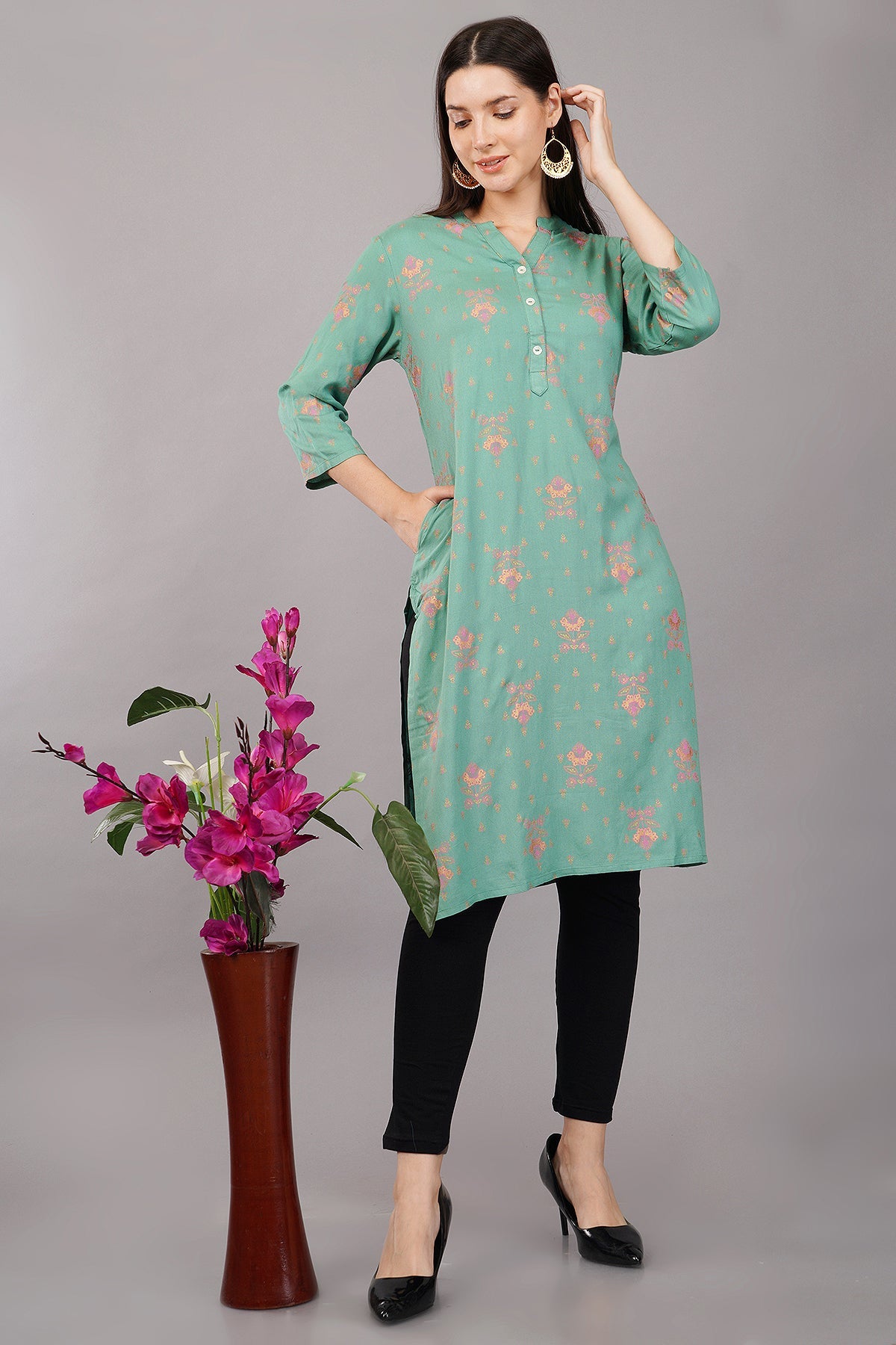 Floral Butta Print Straight Kurta