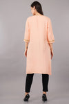 Women's Peach Viscose Embellished Kurta