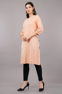 Women's Peach Viscose Embellished Kurta