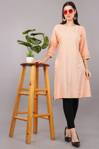 Women's Peach Viscose Embellished Kurta