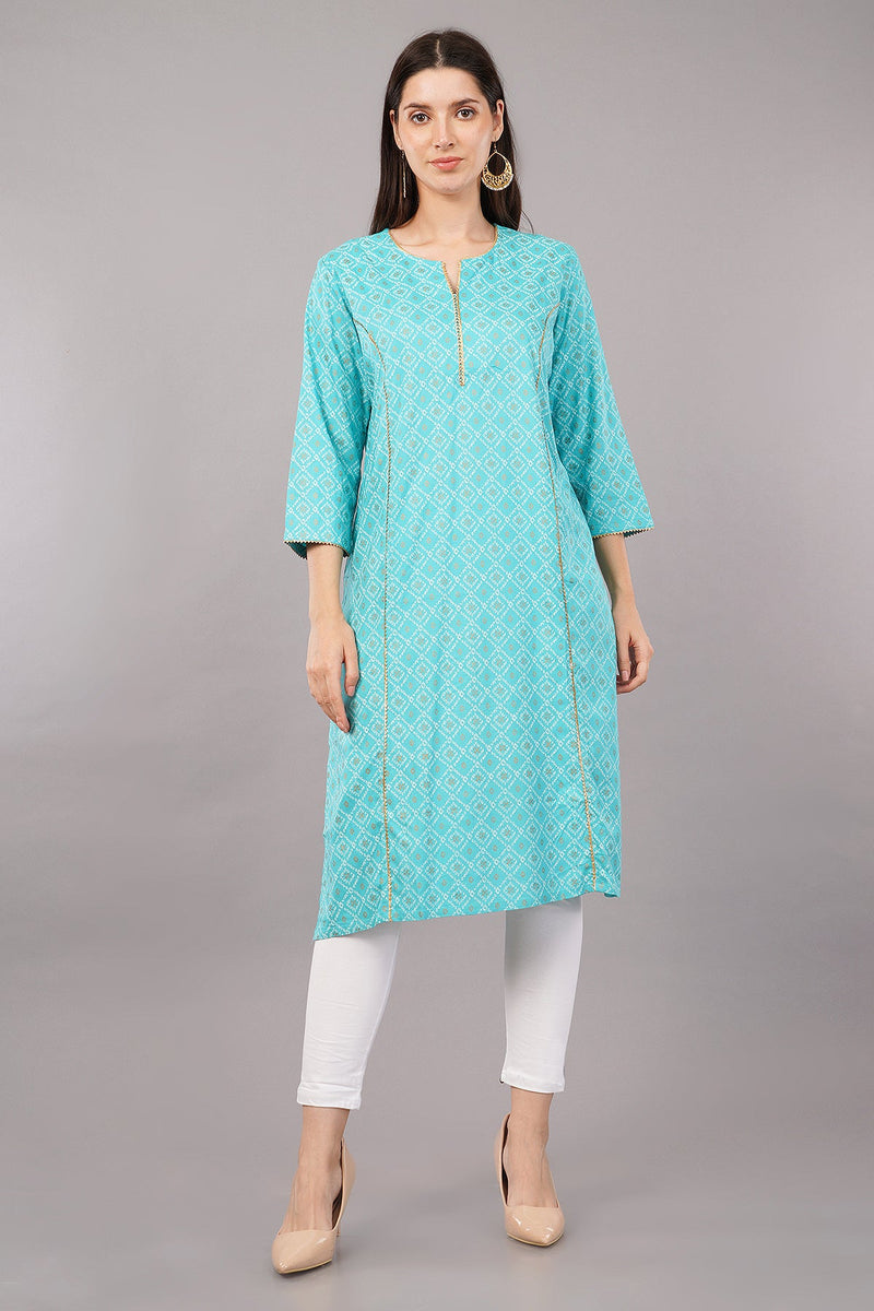 Printed Straight Kurta with Notched Neckline