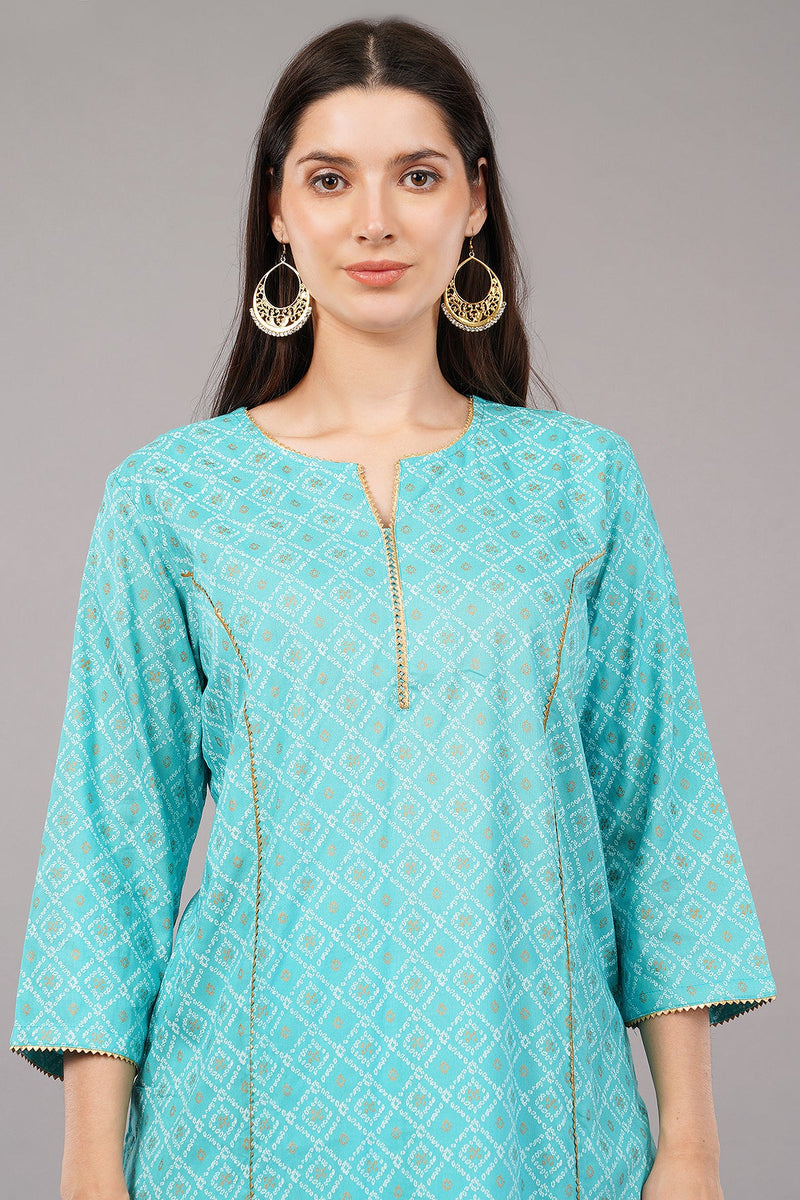 Printed Straight Kurta with Notched Neckline