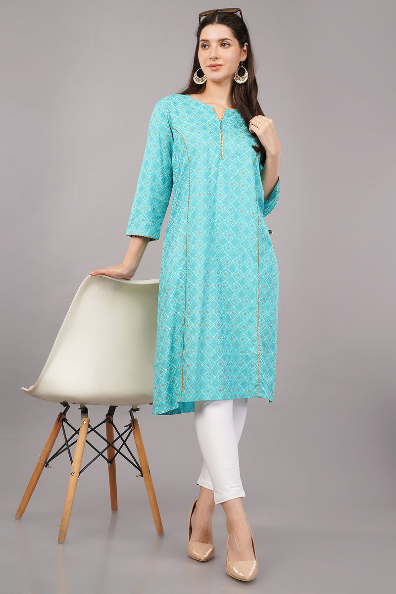 Printed Straight Kurta with Notched Neckline