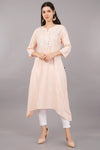 Women's Peach Viscose Embroidered Kurta