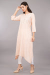 Women's Peach Viscose Embroidered Kurta