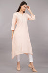 Women's Peach Viscose Embroidered Kurta