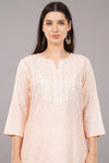 Women's Peach Viscose Embroidered Kurta