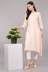 Women's Peach Viscose Embroidered Kurta