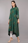 Olive Print Casual Mandarin 3/4th Sleeves Calf-Length Women Regular Fit Kurta