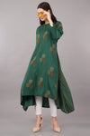 Olive Print Casual Mandarin 3/4th Sleeves Calf-Length Women Regular Fit Kurta