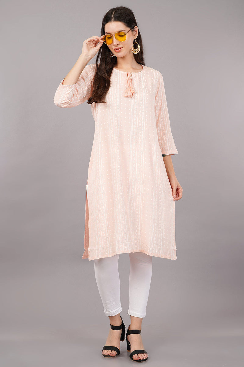 Printed Round-Neck Straight Kurta