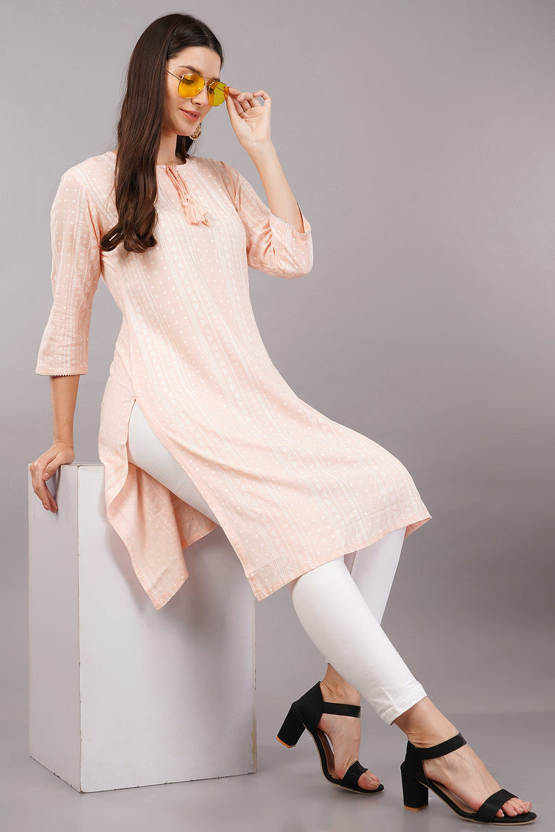 Printed Round-Neck Straight Kurta