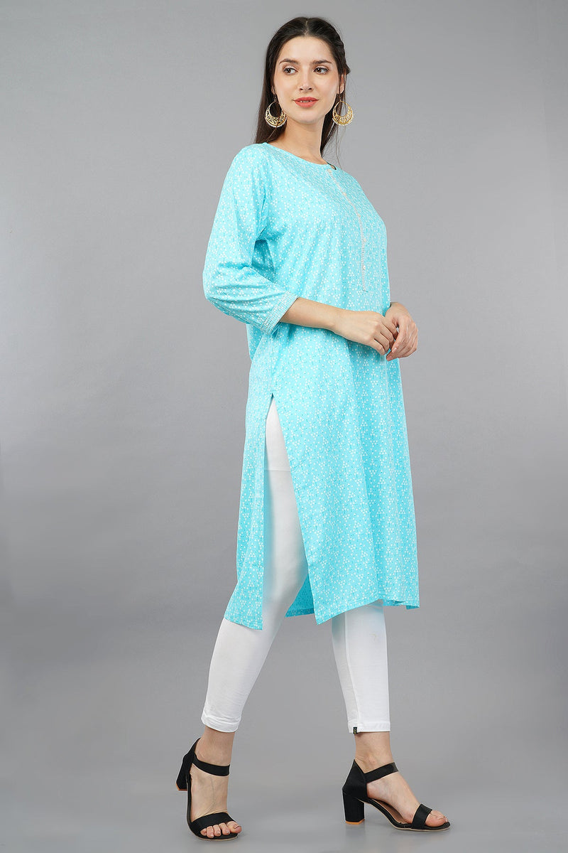 Printed Round-Neck Straight Kurta