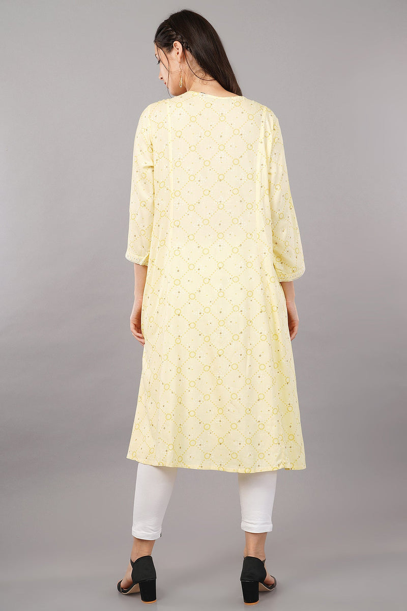 Women's Yellow Viscose Embroidered Kurta