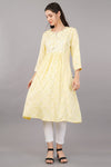 Women's Yellow Viscose Embroidered Kurta