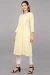 Women's Yellow Viscose Embroidered Kurta