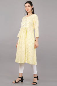 Women's Yellow Viscose Embroidered Kurta